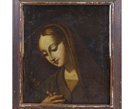 18th/19th century oil on canvas, portrait, unsigned, 16" x 13", framedOld relining, faint surface scratch across top left-han