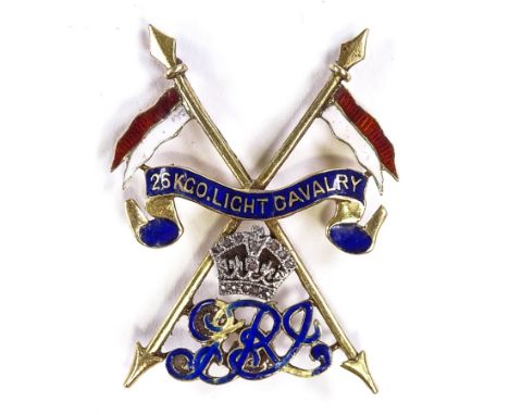 An early 20th century unmarked gold enamel and rose-cut diamond 26th King George's Own (KGO) Light Cavalry Indian Regiment sw