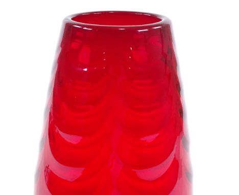 A Whitefriars large ruby glass vase, swag design, height 30cm.Scratches to base, some scratches to high points of swags, othe