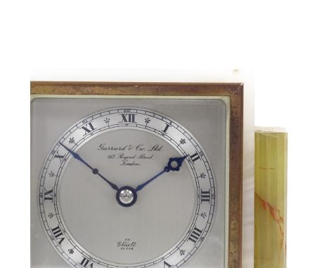 GARRARD & CO LTD - an Art Deco onyx-cased Elliott mantel clock, silvered dial with Roman numeral hour markers and blued steel