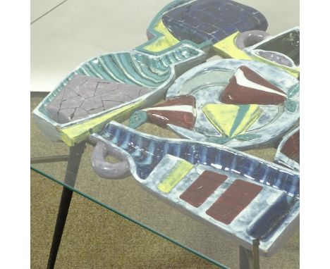 OTELLO ROSA FOR SAN POLO DESIGN - a Mid-Century Italian coffee table, circa 1950s, polychrome ceramic design with glass top a