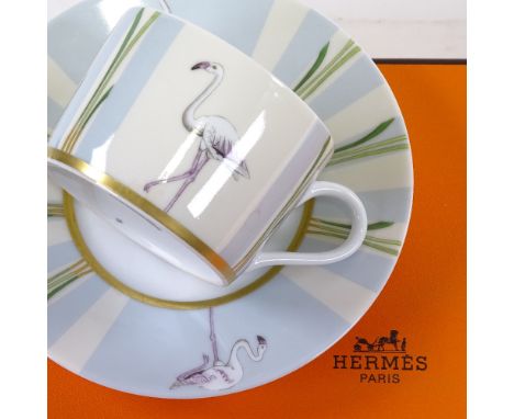 HERMES - a pair of ceramic cups and saucers, Matins de L'Etang pattern, original boxPerfect condition 