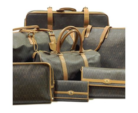 CHRISTIAN DIOR - a Vintage set of Honeycomb Monogram luggage, comprising suitcase, weekend holdall, bowling handbag, crossbod