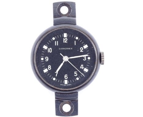 LONGINES - a Vintage black steel mechanical deck watch, ref. 6624 (also called 6226), circa 1954, matte black dial with Arabi