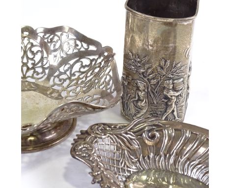 Various silver, including bon bon dish, bottle holder etc, largest dish diameter 14.5cm, 5.6oz total (3)All generally in good
