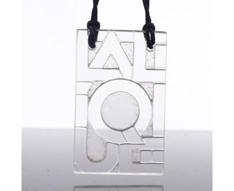 LALIQUE - a modern moulded crystal glass logo pendant necklace, on thread rope twist chain pendant height 50.1mm, chain lengt
