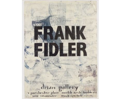Frank Fidler, 2 gouache on paper, abstracts, 21" x 16.5", and a hand painted advertising poster for The Drian Gallery, framed