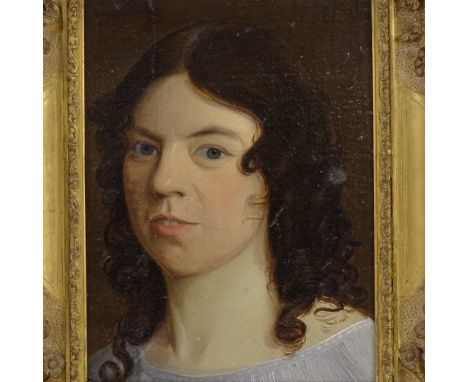 19th century oil on board, portrait of a girl, unsigned, 11.5" x 8", framedSmall paint flake near the right-hand edge, otherw
