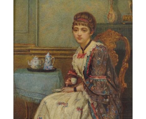 Harriet Kempe, pre-Raphaelite style watercolour portrait of a woman, signed and dated 1878, 25" x 18", framedGood right origi