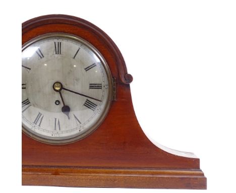 A large mahogany dome-top mantel clock, fusee movement, back plate signed JJE, model no. 68007, case height 34cm, with pendul
