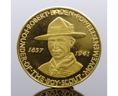 A 22ct gold medal, commemorating 25th anniversary of the death of Lord Baden-Powell, type B nr 488/500, with original case an