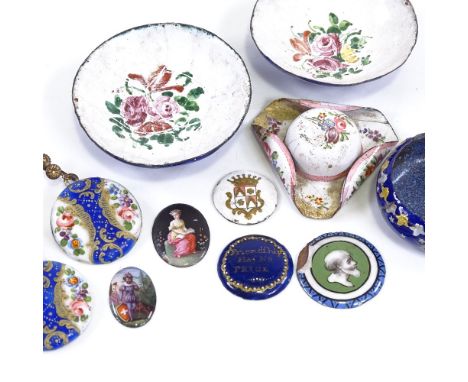 A group of 11 miniature Battersea/Bilston enamel ornaments 