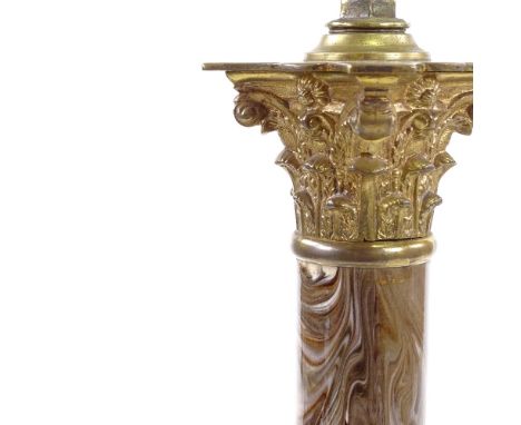 A brass Corinthian column table lamp with simulated marble column, height excluding fitting 35cm 