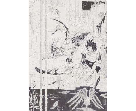 Aubrey Beardsley, print, King Arthur, signed in ink, no. 44/100, image 14" x 10", framed 