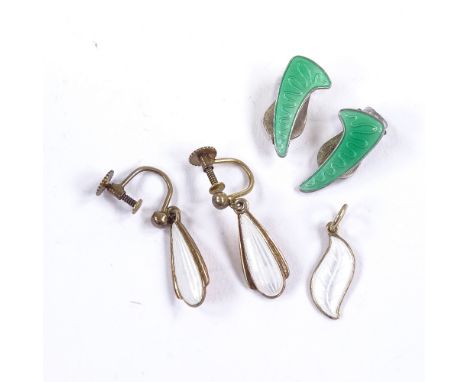 Various Scandinavian sterling silver and enamel jewellery, including Volmer Bahner Danish earrings and Axel Holmsen Norwegian