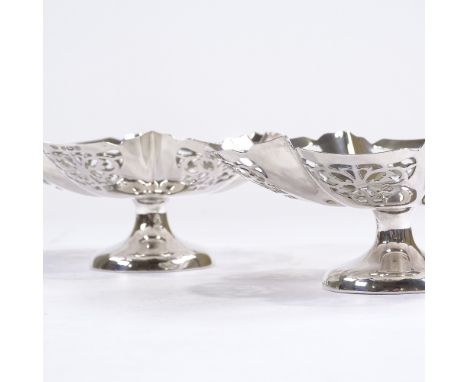 A pair of Elizabeth II silver pedestal bon bon dishes, pierced frilled decoration, by Emile Viner, hallmarks Sheffield 1959, 