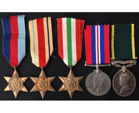 WW2 British Medal Group comprising of 1939-45 Star, Africa Star, Italy Star, War Medal and Territorial Efficiency Medal to 25