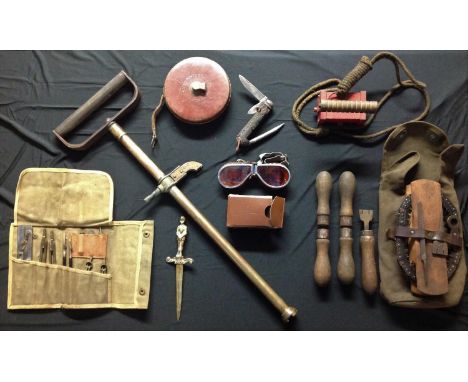 British Army Folding Saw complete with handles and adjustment tools in canvas pouch of issue, appears undated. Pouch fasterne
