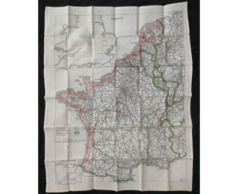 WW2 British RAF Silk Escape and Evasion Map 9U/R 9C (a) of France and Germany.