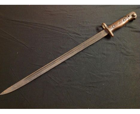 WW1 British 1907 pattern bayonet with 43cm long fullered single edged blade. Maker marked and dated Wilkinson 9-17. Enfield i