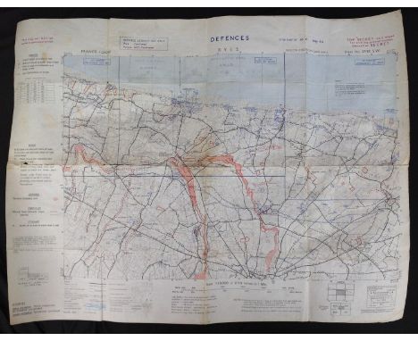 WW2 British May 1944 Map of the D - Day Normandy Beaches Marked Defences Ryes. Sheet 37/18 SW. Issued example with some penci