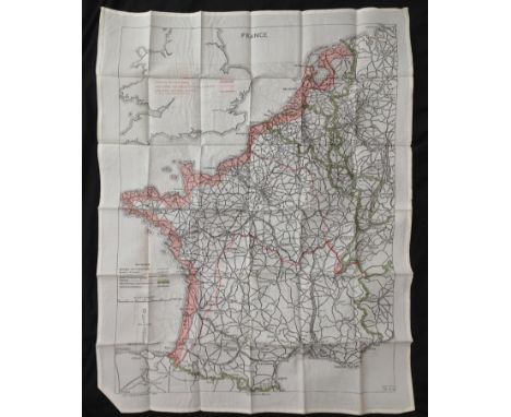 WW2 British RAF Silk Escape and Evasion Map 9U/R 9C (a) of France and Germany.