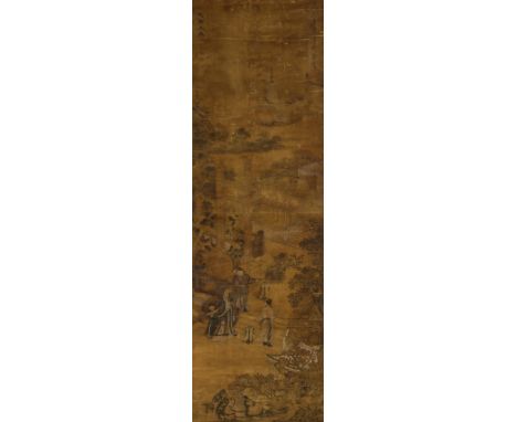 A classic Chinese hanging scroll. depicting the story of Three Kingdoms "Wu hou shang Biao." Ink and color on paper, inscribe