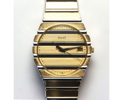 Piaget TwoTone 18k gold Polo Wristwatch
Dial: round, 18k yellow and white gold Polo, engraved outer dots minutes track, apert
