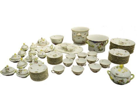 (lot of 79) A Herend Rothschild Bird pattern table service for twelve, consisting of (12) dinner plates, (12) salad plates, (