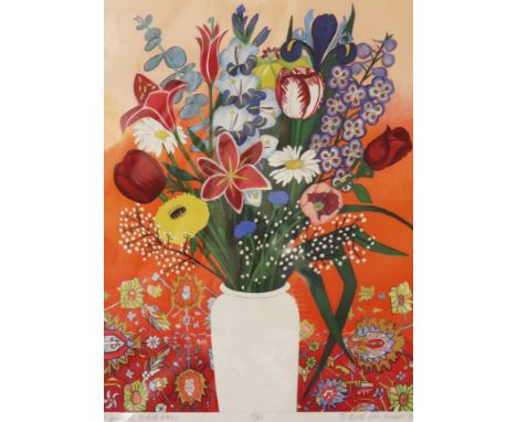 Beth Van Hoesen (American, 1926-2010), “Flowers, White Vase,” 1993, lithograph in colors, pencil signed and dated lower right