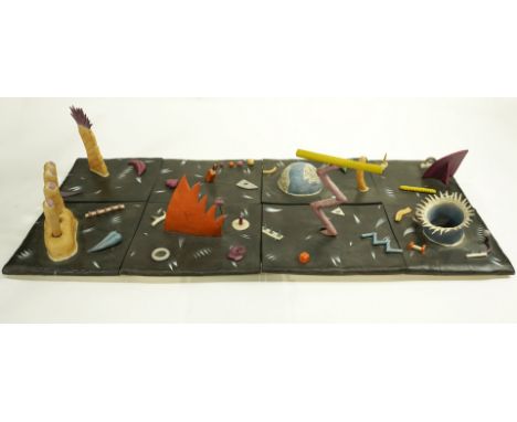 Tom Rippon (American, 1954-2010), Untitled (Landscape), ceramic sculpture mounted on plywood base (with pedestal), sculpture 