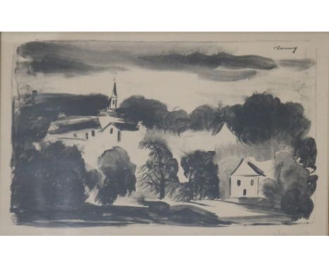 Maurice De Vlaminck (French, 1876-1958), "Themericourt, le Clocher dans les Arbres (1926)," lithograph, on wove paper, pencil