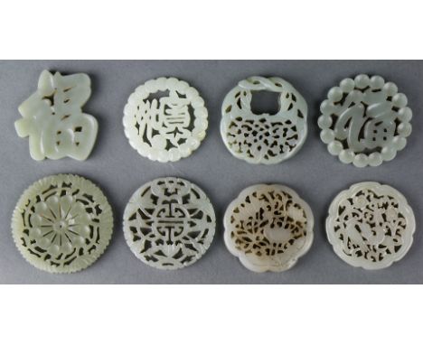 (lot of 8) A Group of Eight Chinese Carved Jade Plaques, in consisting with two circular plaque with center carved with Chine