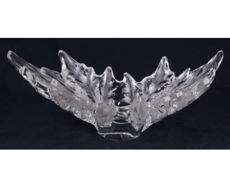 A Lalique France Champs Elyses leaf form center bowl, executed in frosted to clear glass, and signed Lalique France, 7"h x 18