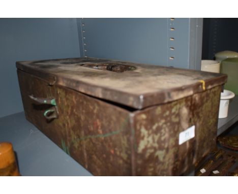 A vintage Claas metal tool box.