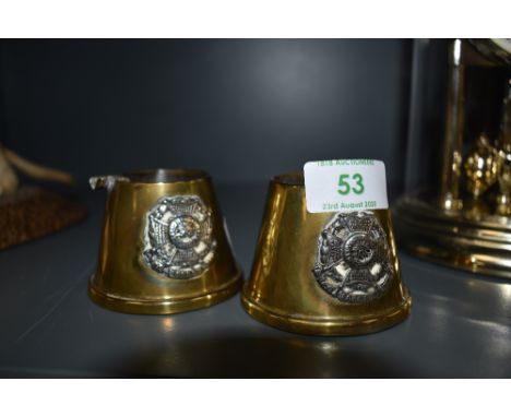 Two trench art style ash or trinket trays with badges for the Border regiment