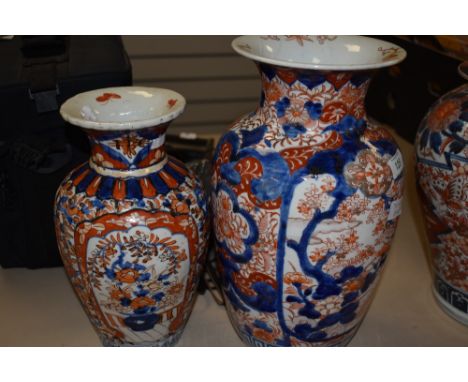 Two hard paste Chinese export vase in Imari palette both having floral decoration one having been converted to lamp and other