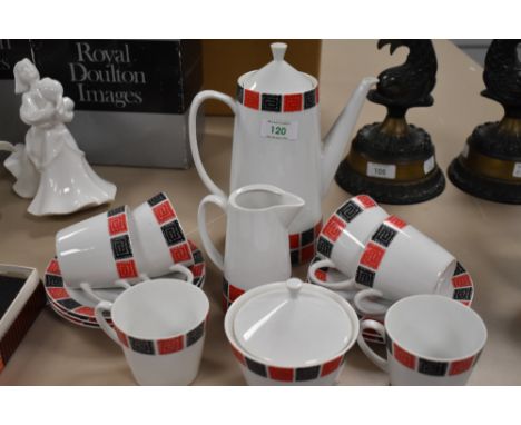 A striking part coffee set 'Epiag D.F Czechoslovakia' comprising of coffee pot,jug, sugar basin and six cups and saucers.