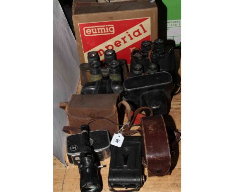 Projector, four pairs of binoculars including Carl Zeiss, cameras, etc