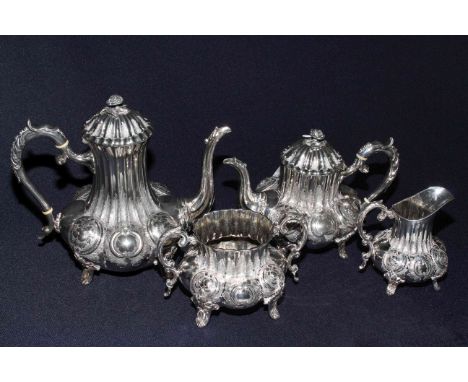 Victorian electroplated Britannia metal four piece tea and coffee service with embossed decoration