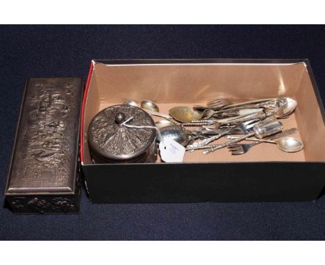 Box with EP and other flatware and two Dutch trinket boxes