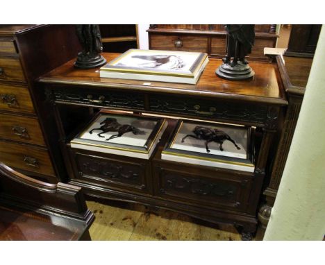 Early 20th Century carved mahogany buffet having to drawers above an open compartment with two doors below, 122cm by 92cm