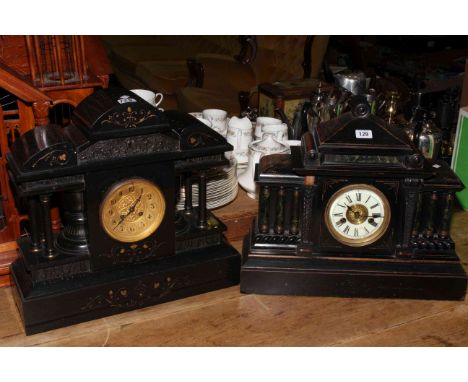Victorian slate mantel clock and wooden slate effect mantel clock