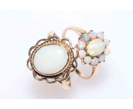 Two 9 carat gold opal rings