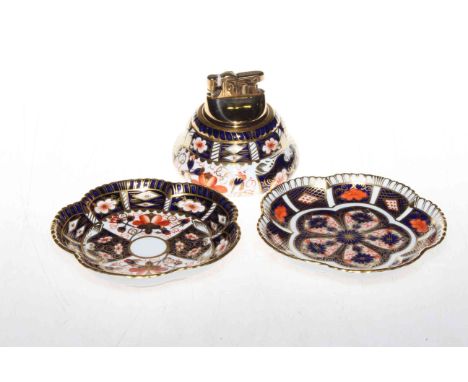 Royal Crown Derby Imari table lighter and two shaped dishes (3)