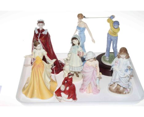 Collection of eight Royal Doulton, Coalport and Royal Worcester figures