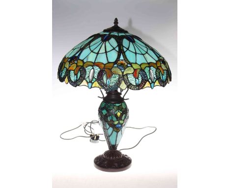 Tiffany style stained glass table lamp and shade, as new with box, 62cm