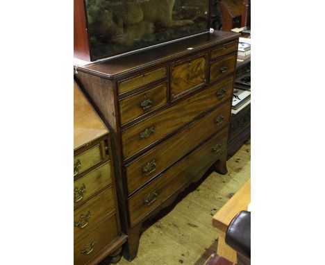 19th Century mahogany and string inlaid chest of five short above three long graduated drawers on splayed bracket feet, 117.5