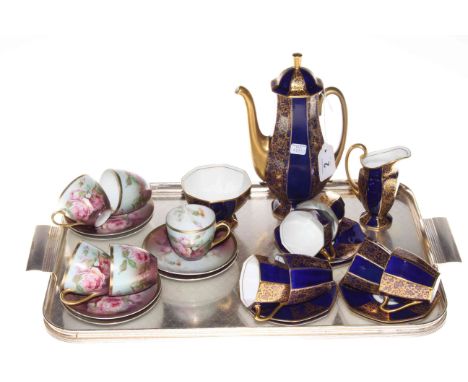 Royal Doulton blue an gilt coffee set and Bavarian 'Roses' cups and saucers