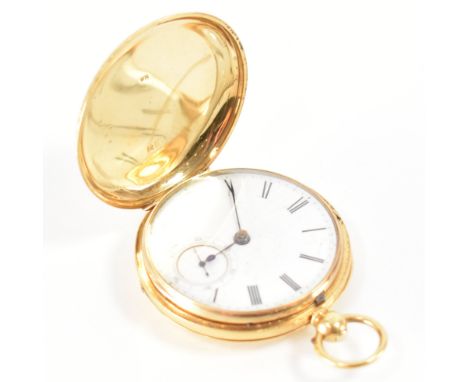 A Victorian 18ct gold hallmarked full hunter pocket watch by Vokes of Bath, 34053. Chase decorated case with&nbsp; key wind m